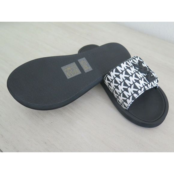 Michael Kors Wade Women's Size 6 MK Signature Logo Slide Sandals Black White - Picture 7 of 11